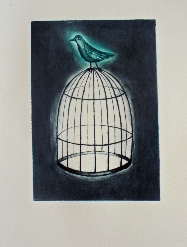 "My Sectret is Out" original drypoint print by Shana James